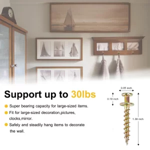 Picture Hangers, 4-in-1 Double Headed Picture Hooks, Picture Hanging Nails for D-Rings, Sawtooth, Wire and Keyholes - Mounts in Drywall and Wood Stud