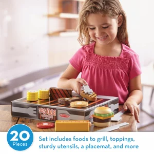 Melissa & Doug Grill and Serve BBQ Set with Pretend Play Toy Food & Kids Play Kitchen Accessories, Preschool Learning Toys for Girls & Boys 3+