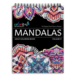 ColorIt Mandalas Volume VI Spiral Bound Adult Coloring Book with 50 Mandala Patterns for Relaxation and Stress Relief - Includes Perforated Pages, Th