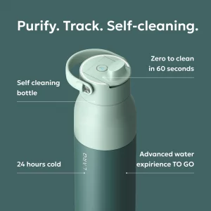 LARQ PureVis 2 Self Cleaning Water Bottle - UV Water Purifier with Filter Straw, Smart App Hydration Tracking, Insulated Stainless Steel - Eucalyptus