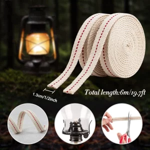 Sukh Oil Lamp Wicks - Lantern Wicks 3 Rolls 1/2 Inch Flat Cotton Wicks with Genuine Red Stitch Replacement Oil Lamp Wick for Paraffin Oil Kerosene Ba
