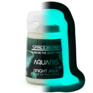 SpaceBeams Aquaris Glow in the Dark Paint (0.68 Fl Oz) Bright Aqua Glow (Light Blue/Turquoise), Non-Toxic, Water Based