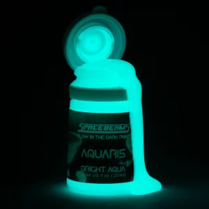 SpaceBeams Aquaris Glow in the Dark Paint (0.68 Fl Oz) Bright Aqua Glow (Light Blue/Turquoise), Non-Toxic, Water Based