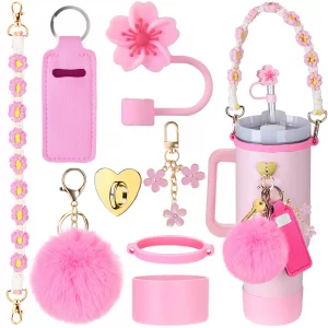 Mity rain Cup Accessories for Stanley Cup 30oz 40oz Tumbler with Handle, Including Water Bottle Handle Strap, Chapstick Holder, Boot, Keychain Charms