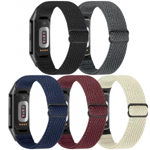 Bcuckood 5 Pack Elastic Nylon Watch Bands Compatible for Fitbit Charge 6/Fitbit Charge 5, Adjustable Breathable Replacement Stretchy Nylon Loop Wrist