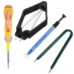 4 Pieces IC Chip Remover Tool IC PLCC Chip Extraction Tool Extractor Puller 4-Claw Prongs Grabber and Keyboard Key Switch Test Pencil for Disassembly