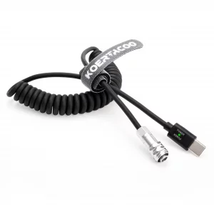 KOERTACOO BMPCC 4K/6K Trigger Coiled Power Cable for Blackmagic Pocket Cinema Camera 4K/6k,USB C Type-C PD Male Connector to Weipu SF61B/S2 2-pin Sel
