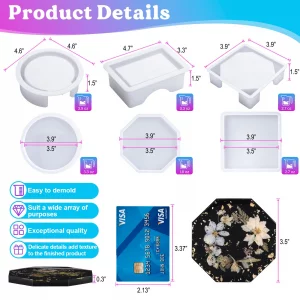 LET'S RESIN 18 Pcs Coaster Resin Molds Silicone, Coaster Molds with Round Square Octagon Shape Holder Molds for Epoxy Resin, DIY Art Craft Cup Mats