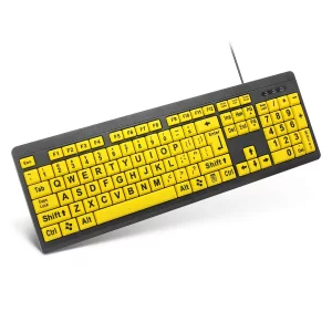 XDL-POWER Large Print Computer Keyboard,Wired USB Keyboard High Contrast Big Print Letter with Yellow Keys High Contrast Yellow Keyboard Makes Type E