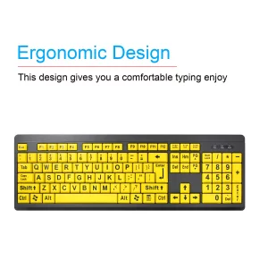 XDL-POWER Large Print Computer Keyboard,Wired USB Keyboard High Contrast Big Print Letter with Yellow Keys High Contrast Yellow Keyboard Makes Type E