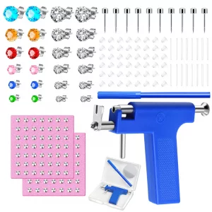 Reusable Ear Piercing Gun Kit, Professional Ear Piercing Gun with Stainless Steel Piercing Studs, Colorful Crystal Earrings for At Home Salon Earlobe