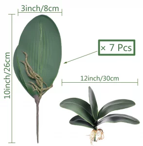Hinyo 7 Pcs Big Size Artificial Green Phalaenopsis Artificial Orchid Leaves Green Plant Garden Bonsai Decor (7 Pcs)