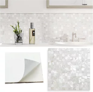 Peel and Stick Backsplash Mother of Pearl Tile, Yew & Tulip Self-Adhesive Natural Nacre Shell Seamless 12 x 12 Mosaic Sheet for Kitchen Backsplash