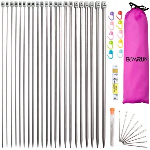 BCMRUN Knitting Needle Set, 22PCS 2mm(B)-8mm(L) Straight Single Pointed Stainless Steel Sweater Needles Set(11Pair-11 Size,9.8 inch) with Locking Sti