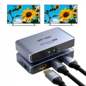 MT-VIKI 4K@120Hz HDMI Splitter 1 in 2 Out Aluminum HDMI Splitter 2.1, 8K@60Hz Duplicate/Mirror, 40Gbps, HDCP2.3, EDID (Non-bidirectional)