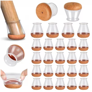 PISAO 24 Pcs Chair Leg Floor Protectors, Silicone Chair Leg Protectors Caps Covers for Hardwood Floors, Furniture Pads Sliders with Wrapped Felt Bott