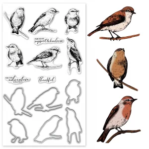 Birds Cutting Dies and Clear Stamps Animals Clear Stamps with Die Cuts for Card Making, Thankful Words Animal Embossing Stencil Template Tool for DIY