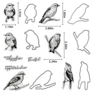 Birds Cutting Dies and Clear Stamps Animals Clear Stamps with Die Cuts for Card Making, Thankful Words Animal Embossing Stencil Template Tool for DIY