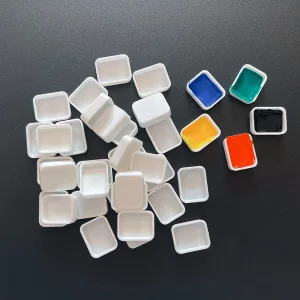 100pcs Quarter Watercolor Pans, 1ml White Plastic Empty Paint Pans for Watercolor Palette, Travel Sets, DIY Solid Paints, Repacking, and Mixing