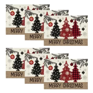 Artoid Mode Red Pine Trees Balls Merry Christmas Placemats Set of 6, 12x18 Inch Winter Xmas Table Mats for Party Kitchen Dining Decoration