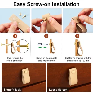 BBTO 24 Pieces PVC Leather Drawer Pulls Handmade PVC Leather Cabinet Furniture Knobs Handle Wardrobe Door Handle Pulls Knob for Dresser Drawers Cabin