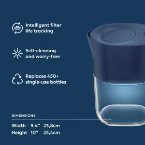 LARQ PureVis 3-in-1 Water Pitcher Purifier, Filter & Tracking, 8-Cup Water Purifier Pitcher with Advanced Filter for Clean & Crisp Water Removes