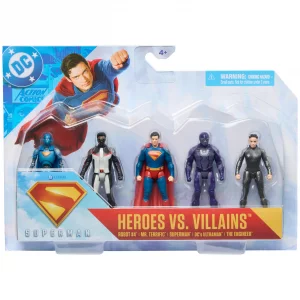 DC Comics, Superman Heroes Vs. Villains 5-Pack, 3-Inch Action Figure, Stylized Superhero Figures with Dynamic Poses and Battle Ready Armor, Kids Toys