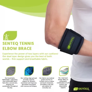 SENTEQ Tennis Elbow Brace: Arm Band for Tennis Elbow, Golfer Elbow and Forearm Support, Neoprene Wraps and Strap, Braces for Men and Women (Blue)