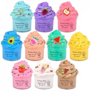 Premium Scented Butter Slime,10 Pack Slime,with Peach Charm,Watermelons,Apples and More Charms,10 Fun Add Ins,Pre-Made Slime for Kids,Great 6 Year Ol