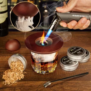 Grovind Whiskey Smoker Kit,Cocktail Smoker Kit with Torch,Bourbon smoker kit,Old Fashioned Smoker kit,Drink Smoker Infuser Kit with Wood Chips,Birthd