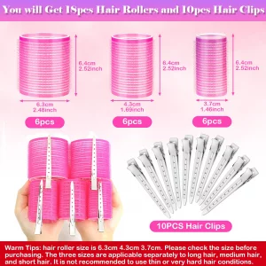 Cludoo Jumbo Hair Curlers Rollers with Clips, 28 Pcs Self Grip Rollers Set for Volume and Curls - 6.3cm, 4.3cm, 3.7cm for Long, Medium, Short, Thick