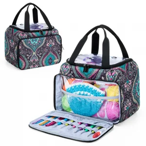 LoDrid Small Yarn Storage Bag with 2 Grommets, Portable Knitting Tote for Knitting Kit & Crochet Accessories, Yarn Project Organizer for Knitting Sup