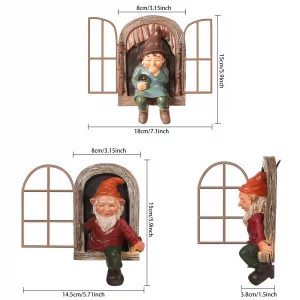 Jetec 2 Pieces Garden Gnome Statue Elf Out The Door Tree Hugger Garden Peeker Yard Art Tree Sculpture Gnome Decoration Outdoor for Patio Yard Lawn Po