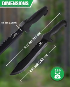 Mossy Oak 16 Inch Heavy Duty Machete with Saw and Sheath, Sharp Dual-Edge Blade, Ergonomic Non-Slip Handle for Bushcraft