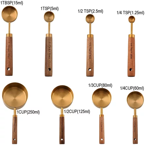 Dadamong Measuring Cups and Spoons Set of 8, Stainless Steel Gold ...