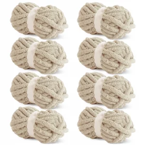 HOMBYS Khaki Chunky Chenille Yarn for Crocheting, Bulky Thick Fluffy Yarn for Knitting, Super Bulky Chunky Yarn for Hand Knitting Blanket, Soft Plush