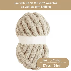 HOMBYS Khaki Chunky Chenille Yarn for Crocheting, Bulky Thick Fluffy Yarn for Knitting, Super Bulky Chunky Yarn for Hand Knitting Blanket, Soft Plush