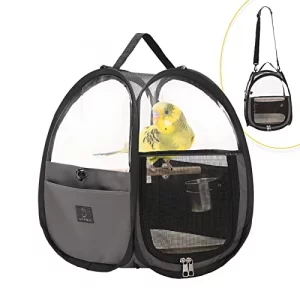 Bird Carrier for Travel with Clear Windows, Breathable Safe Fabric, Lightweight Small Bird Cage with Tray, Stand and Feeder, Portable Pet Bag for Par