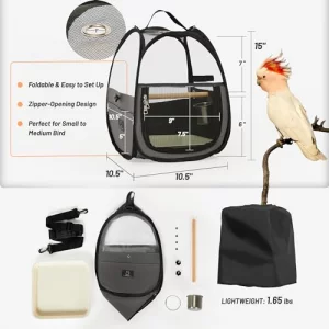 Bird Carrier for Travel with Clear Windows, Breathable Safe Fabric, Lightweight Small Bird Cage with Tray, Stand and Feeder, Portable Pet Bag for Par