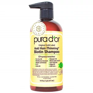 PURA D'OR Original Gold Label Anti-Thinning Shampoo  CLINICALLY TESTED Botanical Formula  Biotin & Argan Oil  Sulfate-Free Strengthening & Volumiz