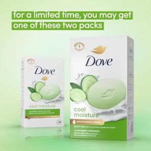 Dove Beauty Bar Soap Cool Moisture Cucumber & Green Tea Scent, 6 Bars for Refreshed Skin, Leaves Skin Refreshed 3.75 oz
