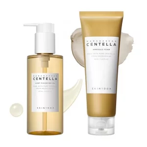 SKIN1004 Centella Double Cleansing Duo, Cleansing Oil 6.76 fl.oz & Ampoule Foam Cleanser 4.23 fl.oz, Korean Gentle Face Cleanser Gift Set, Makeup Rem