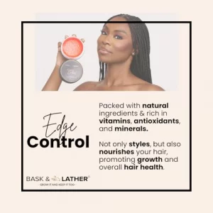 BASK & LATHER Strong Hold Edge Control Gel with Castor Oil, Non-Greasy, Non-Flaking, No White Cast, Long Lasting, Supports Hair Growth, Natural Formu