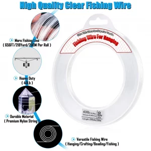 Clear Fishing Wire, Acejoz 656FT Fishing Line Clear Invisible Hanging Wire Strong Nylon String Supports 43 Pounds for Balloon Garland Hanging Decorat