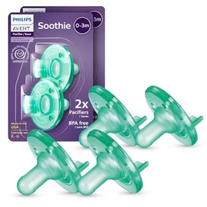 Philips Avent Soothie Baby Pacifiers - 100% Silicone Pacifiers for Babies 0-3 Months, One-Piece Design, BPA-Free, Extra Durable, Green, 4 Pack, Model