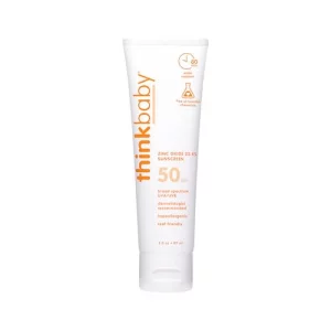 Thinkbaby SPF 50+ Baby Sunscreen, 3 Oz.  Safe, Natural Mineral Sun Cream for Babies - Water Resistant, Broad Spectrum UVA/UVB Sun Protection  Vegan