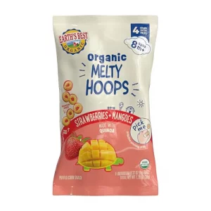 Earth's Best Organic Melty Hoops, Bite-Sized Snacks for Babies 8 Months and Up, Strawberry and Mango, 0.32 Ounce Individual Bags (Pack of 4)