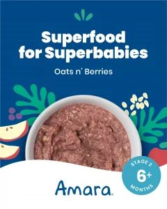 Amara Organic Baby Food - Stage 2 - Oats & Berries - Baby Cereal to Mix With Breastmilk & Water - Shelf Stable Baby Food Pouches Made from Organic Fr