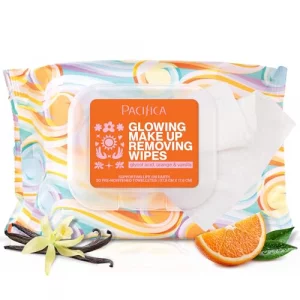 Pacifica Glowing Makeup Remover Wipes  With Glycolic Acid for AHA Exfoliating and Facial Cleansing  No Rinse Face Cleaning Towelettes  Dermatologi