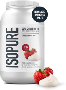Isopure Zero Carb 100% Pure Whey Isolate Protein Powder, Gluten Free, With Vitamins, Strawberries & Cream, 25g Protein Per Serving, 3 Lbs